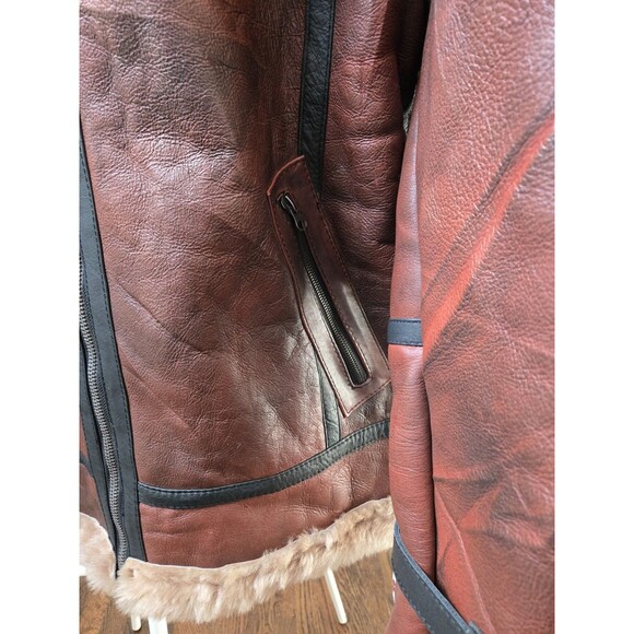 Women Sz XL Bomber Brown Aviator Flying Shearling Fur Real Leather Jacket Coat - Picture 4 of 16
